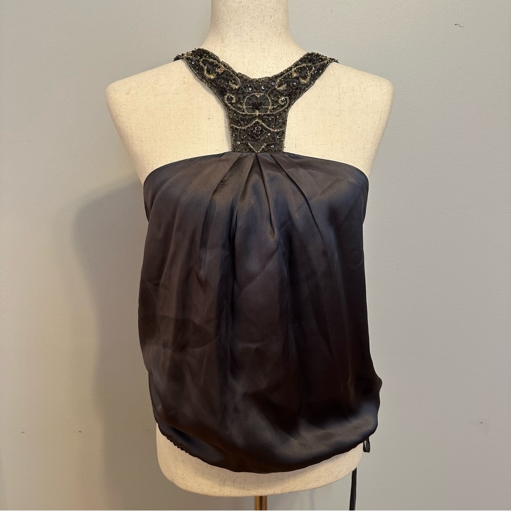 90s Single 100% Silk Beaded Y-Front Tank Size M